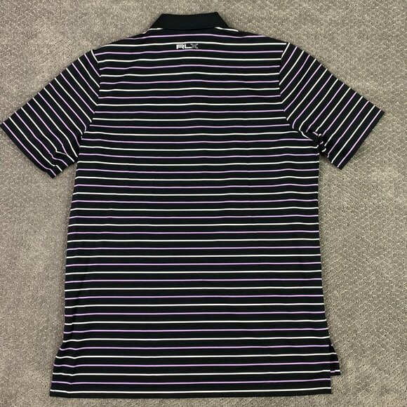 NWOT Ralph Lauren RLX Polo Shirt Men's Large Black Lilac White Striped Stretch - Picture 3 of 9